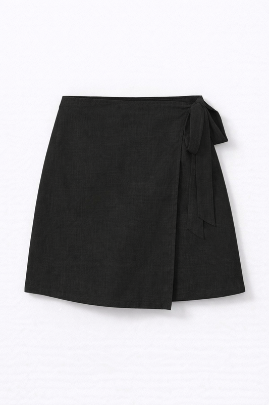 Black wrap mini skirt with side tie detail — RIVI
