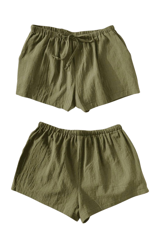 Aria Shore Cotton Shorts - Olive Green
