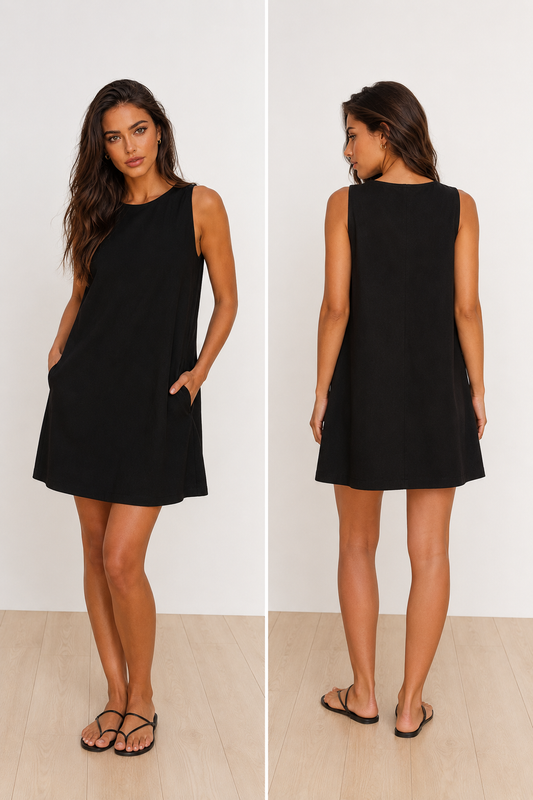 Linen blend swing mini dress product view 3 — RIVI