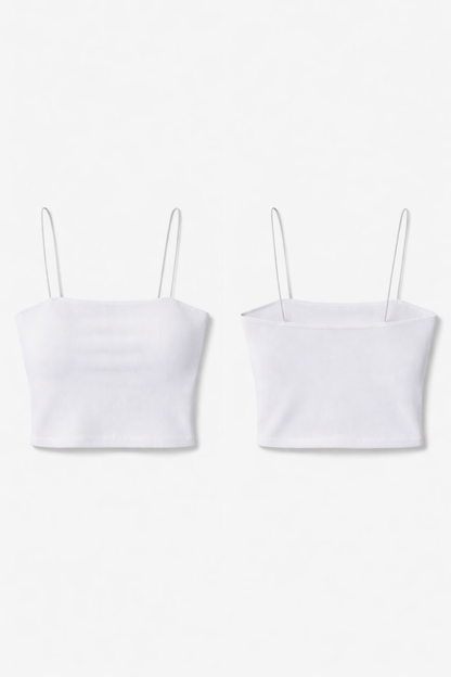White ribbed knit crop top close-up texture — RIVI