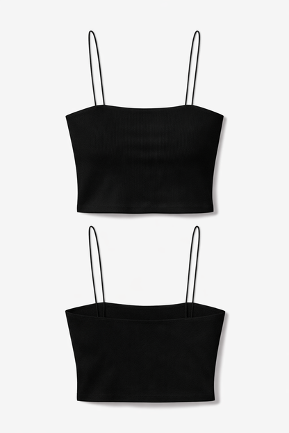 Black ribbed knit crop top close-up texture — RIVI