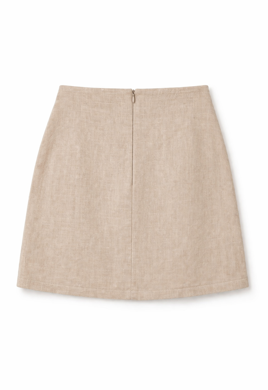 Tan linen mini skirt flat lay — RIVI