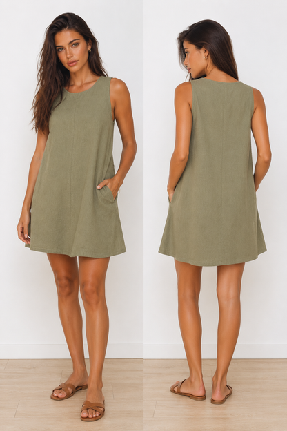 Linen blend swing mini dress product view 2 — RIVI